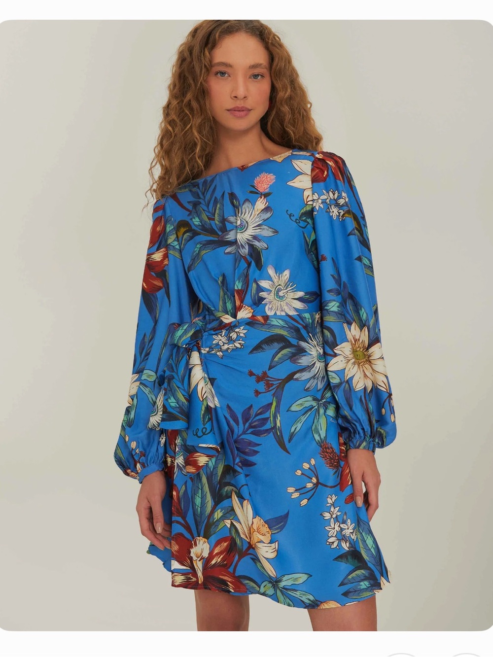 NWT FARM Rio Blue Surreal Flowers Wrap Mini Dress
